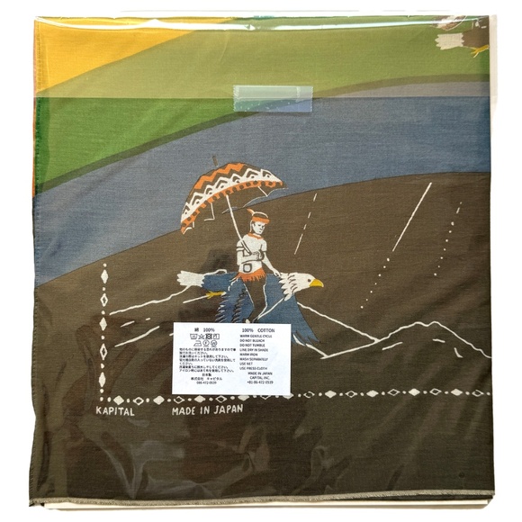 NWT Kapital Fastcolor Rainbow & Birds Bandana - Khaki - Picture 3 of 3
